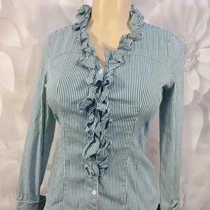 Express Design Studio Striped Ruffled Blouse